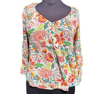 Old Navy Floral Print Blouse Womens L Long Sleeve V Neck Colorful Top NWT Spring